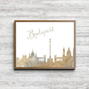 Beige Watercolor Budapest Skyline Printable