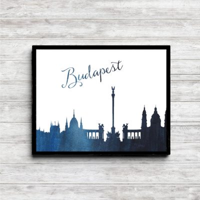 Blue Watercolor Budapest Skyline Printable