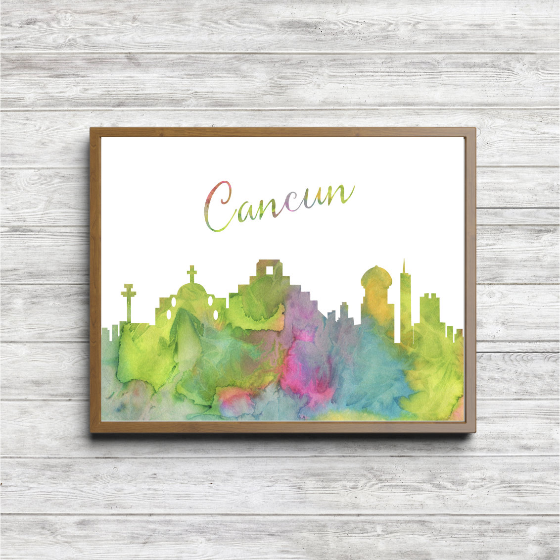 Colorful Cancun Skyline Watercolor Printable