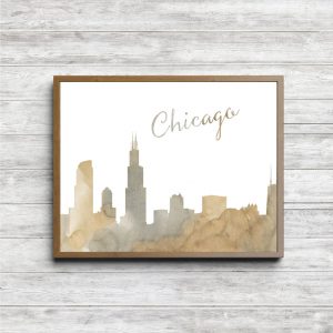 Beige Watercolor Chicago Skyline Printable
