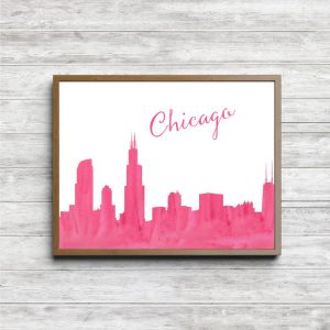 Pink Watercolor Chicago Skyline Printable