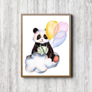 Printable Birthday Panda on Clouds