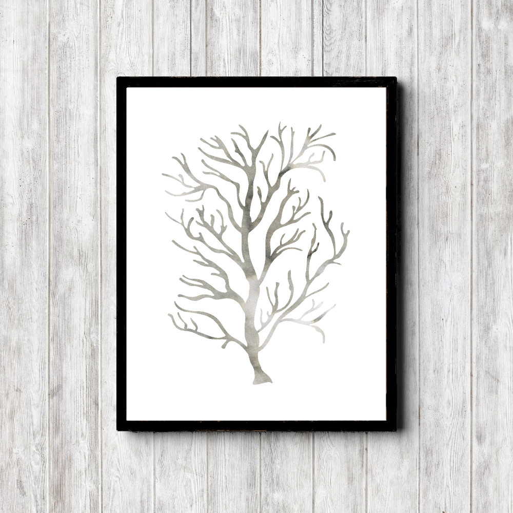 Gray Watercolor Sea Weed Printable