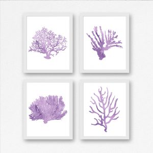 4 Purple Watercolor Ocean Coral Printables