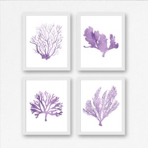 4 Purple Watercolor Sea Coral Printables