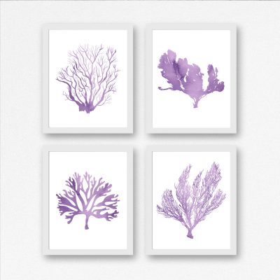 4 Purple Watercolor Sea Coral Printables