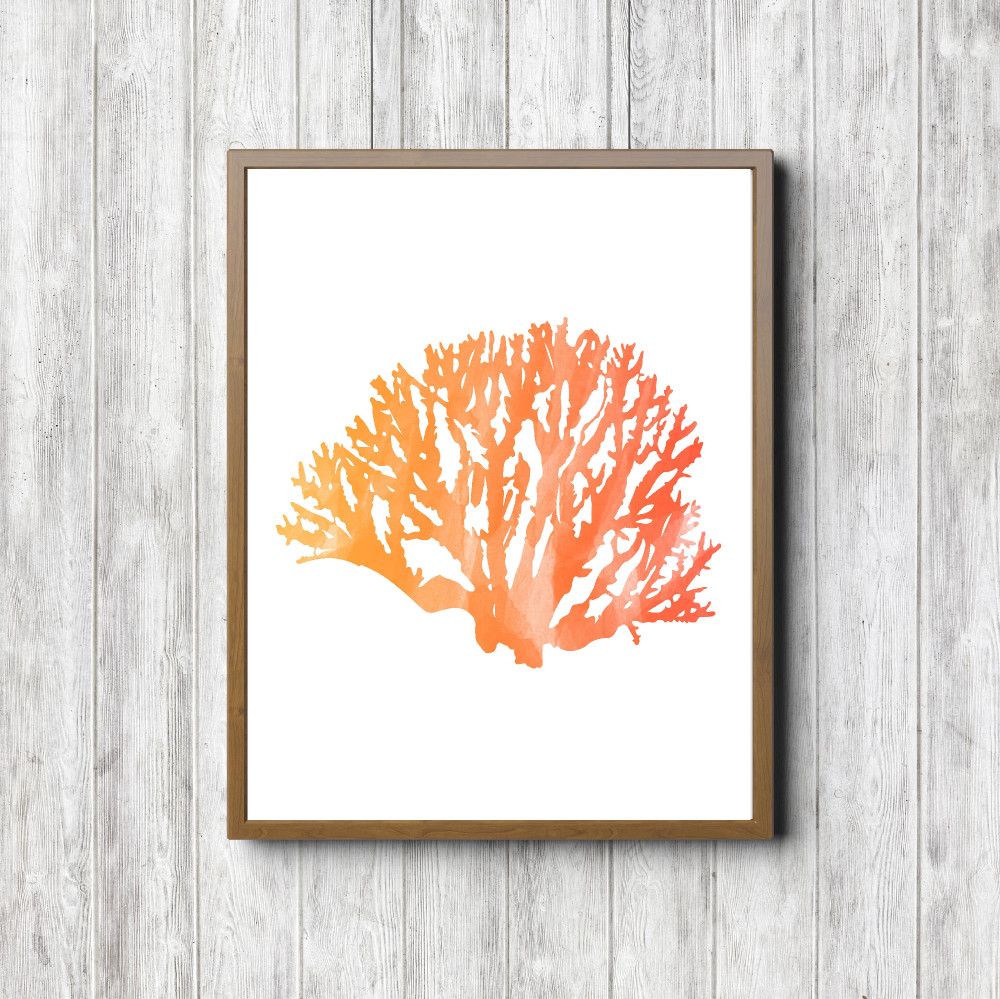 Orange Watercolor Marine Coral Printable