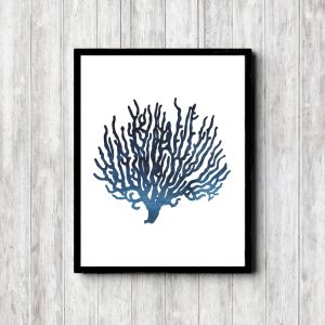 Navy Watercolor Reef Plant Printable