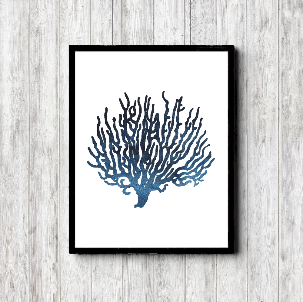 Navy Watercolor Reef Plant Printable