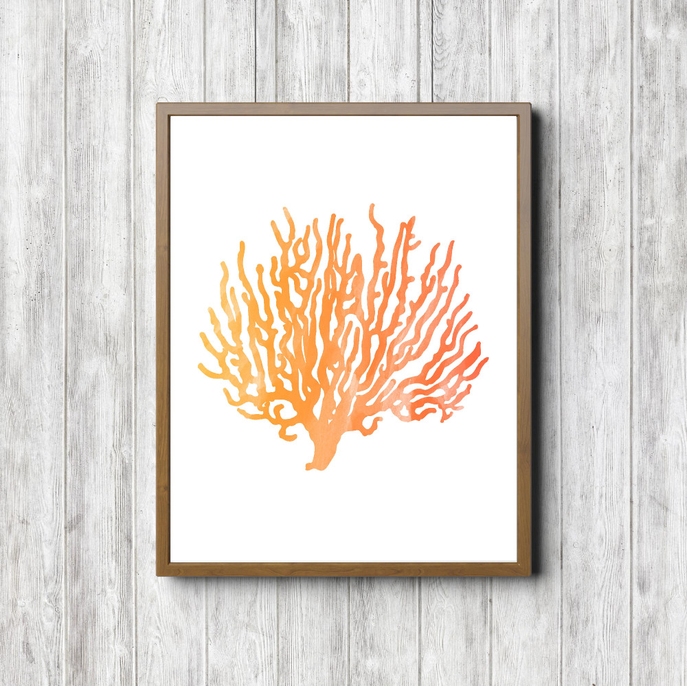 Orange Watercolor Reef Plant Printable