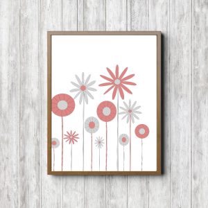 Coral & Gray Minimalist Flowers Printable
