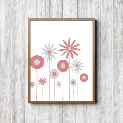 Coral & Gray Minimalist Flowers Printable