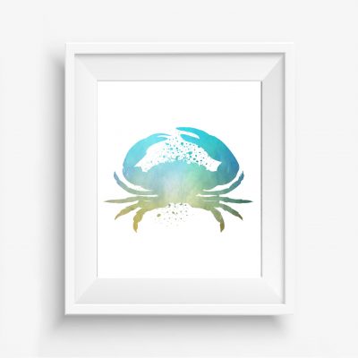 Yellow & Turquoise Watercolor Crab Printable