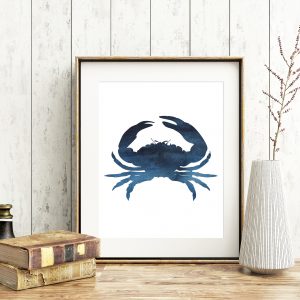 Dark Blue Watercolor Crab Printable