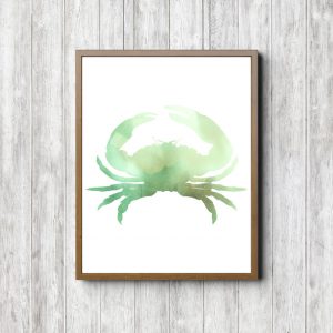 Green Watercolor Crab Printable