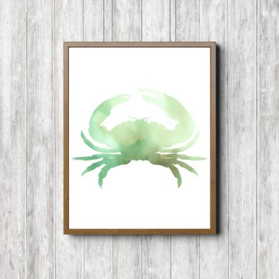 Green Watercolor Crab Printable