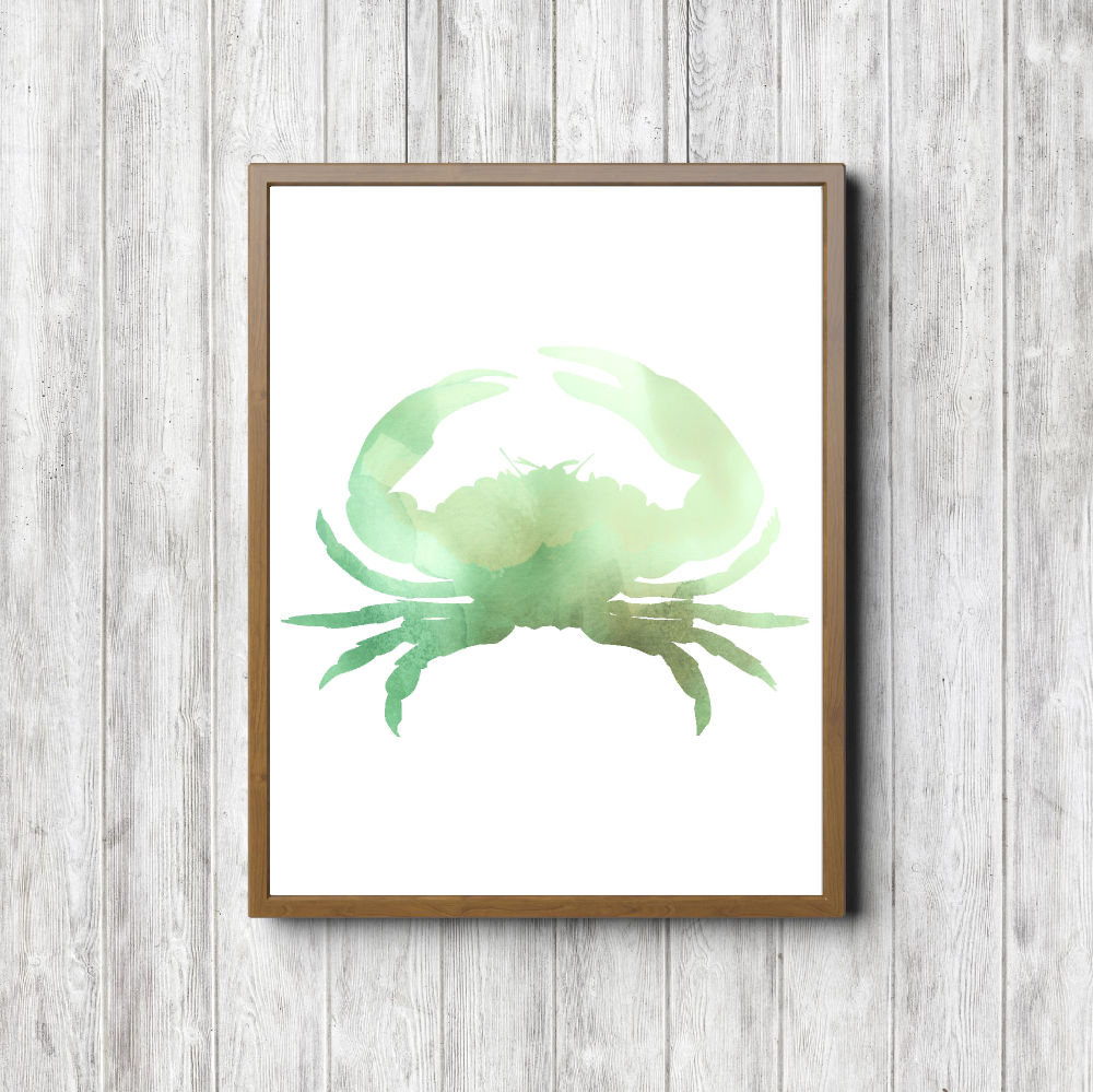 Green Watercolor Crab Printable