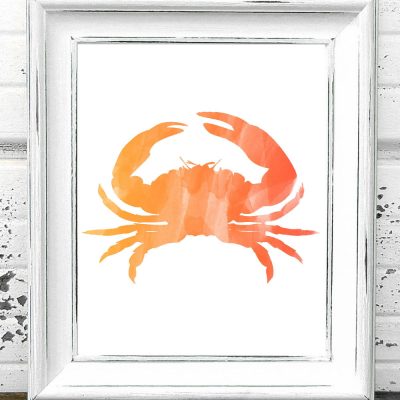 Orange Watercolor Crab Printable