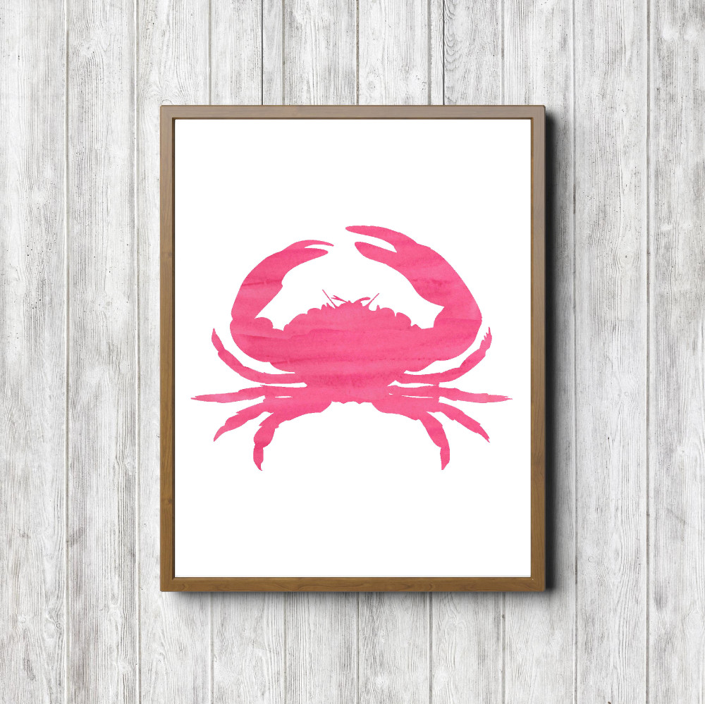Pink Watercolor Crab Printable