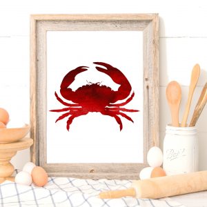 Red Watercolor Crab Printable