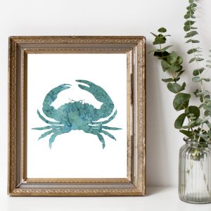 Teal Watercolor Crab Printable