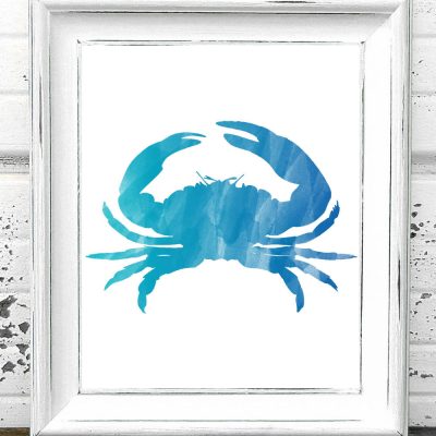 Turquoise Watercolor Crab Printable