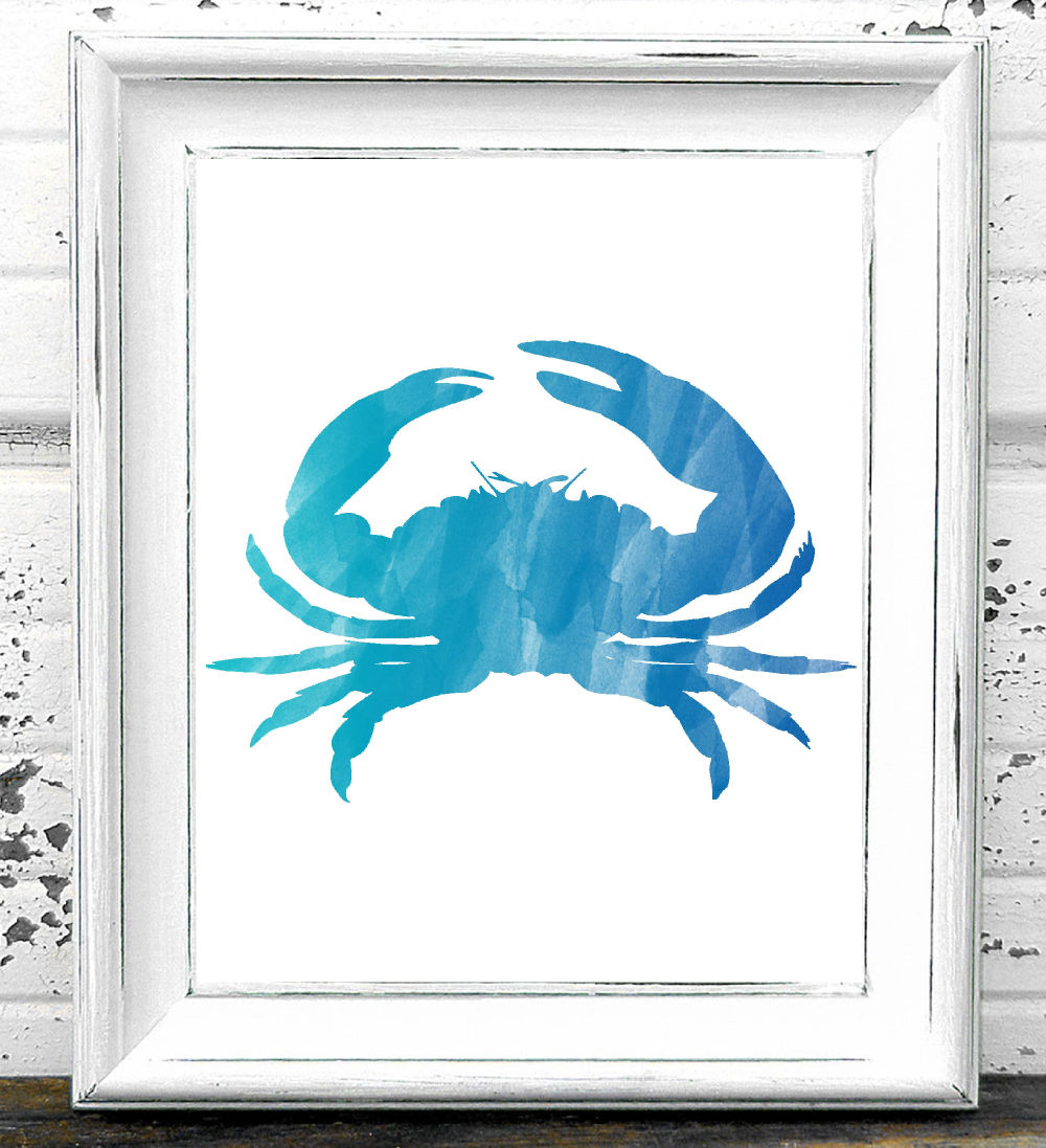 Turquoise Watercolor Crab Printable