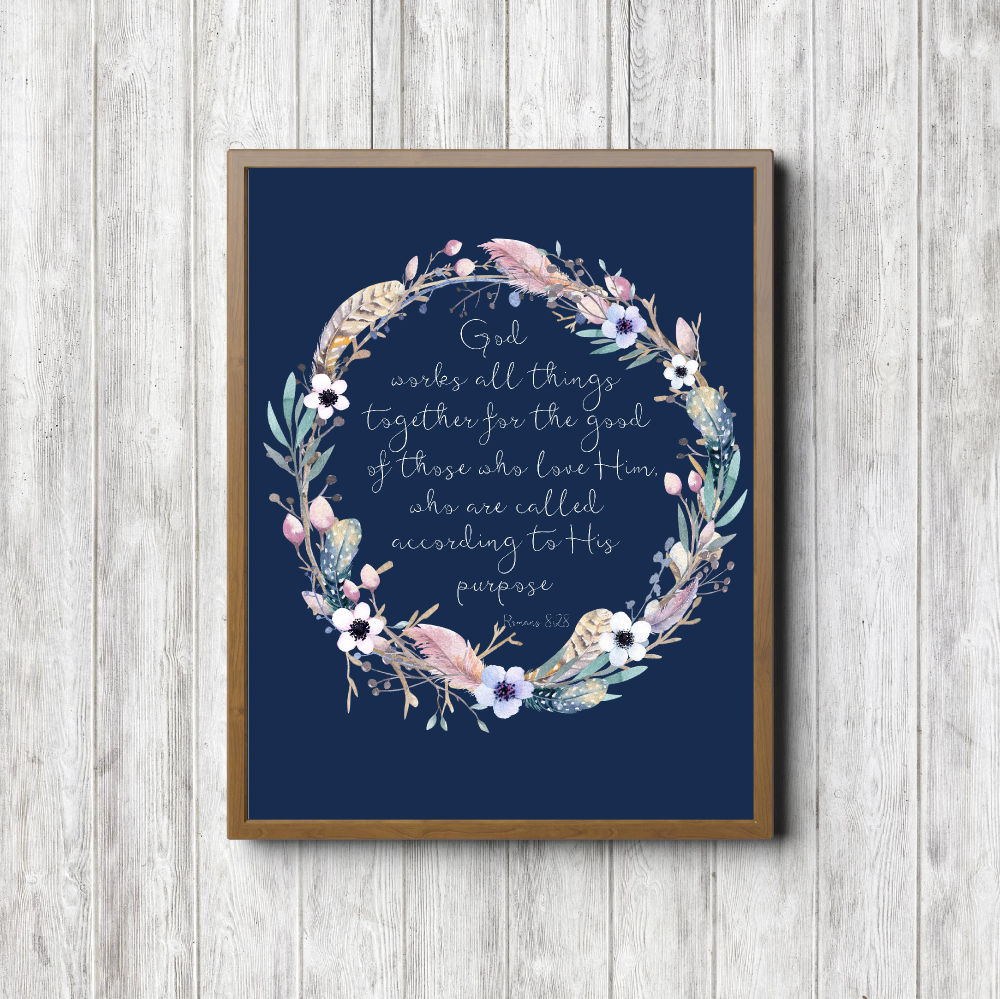 Romans 8:28 Blue Wreath Printable