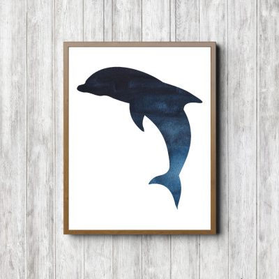 Dark Blue Watercolor Dolphin Printable