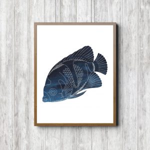 Dark Blue Watercolor Fish Printable