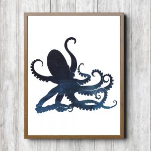 Dark Blue Watercolor Octopus Printable