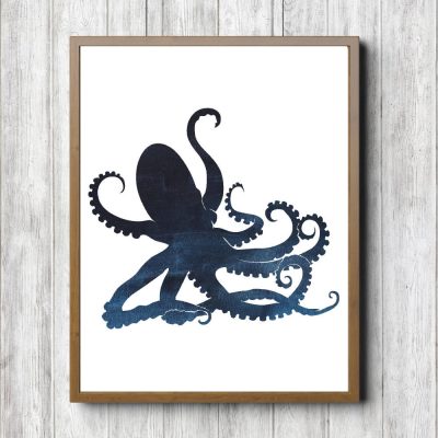 Dark Blue Watercolor Octopus Printable