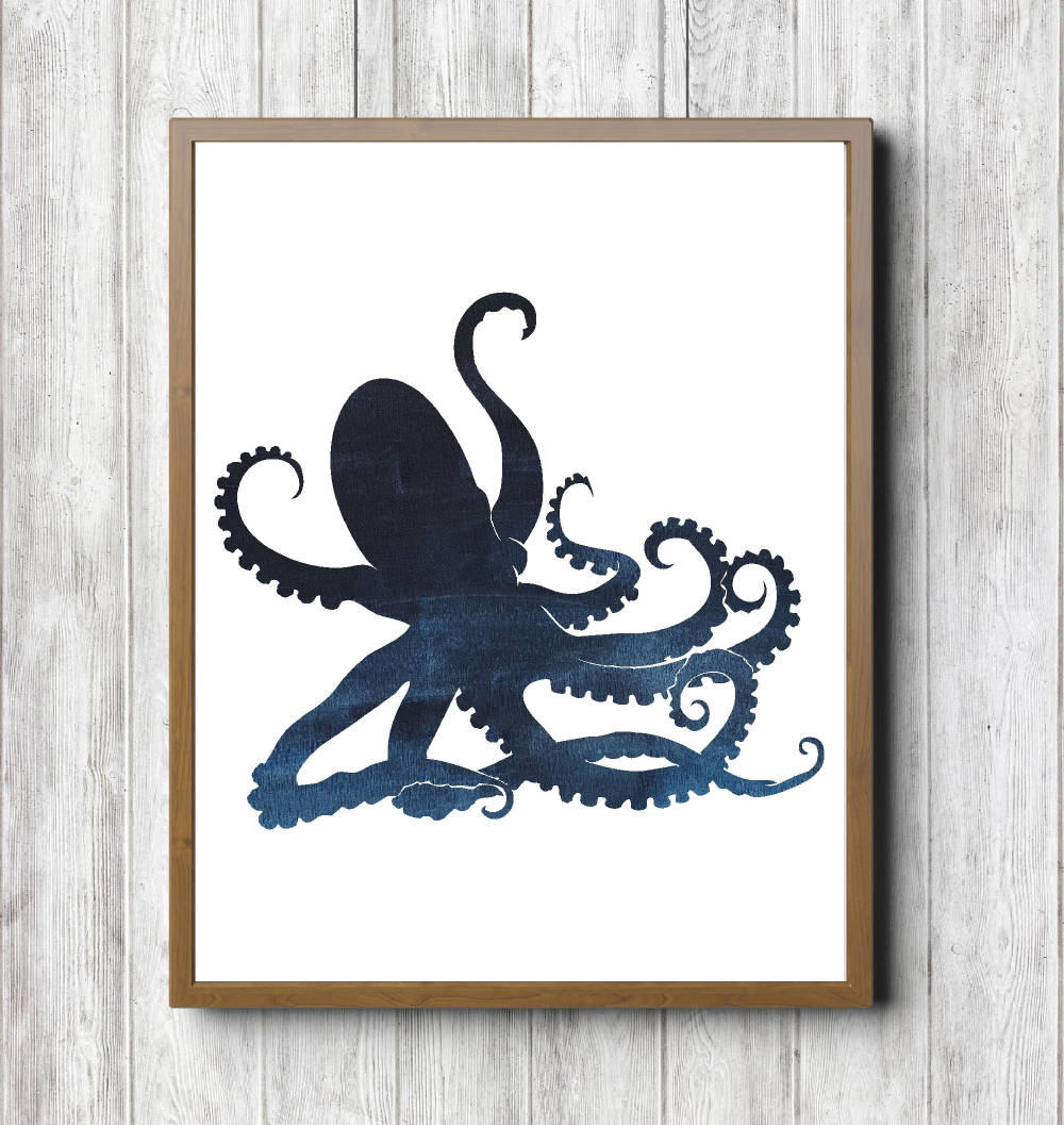 Dark Blue Watercolor Octopus Printable