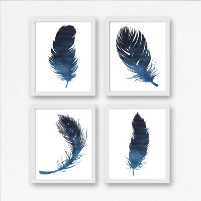 Dark Blue Printable Feathers Set