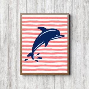 Blue Dolphin Coral Stripes Printable