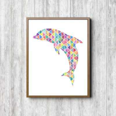 Geometric Watercolor Dolphin Printable
