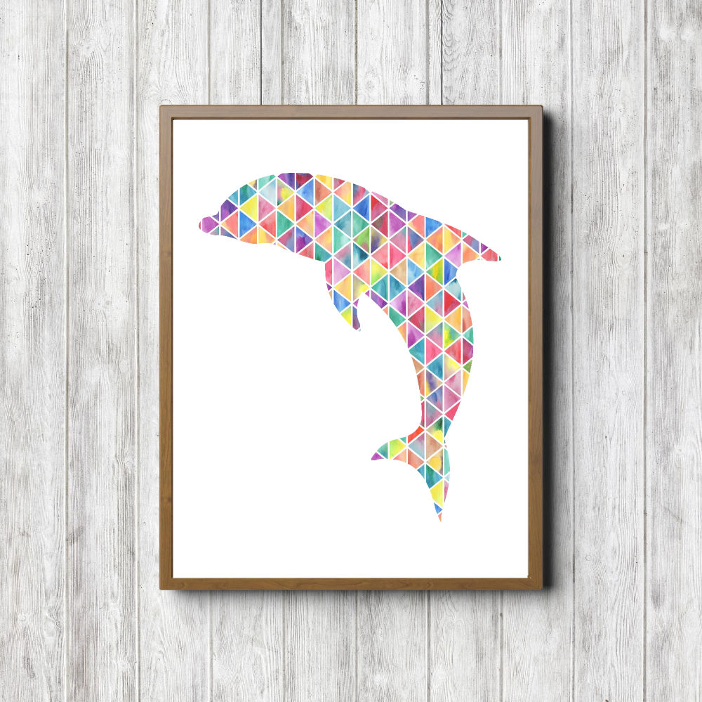 Geometric Watercolor Dolphin Printable