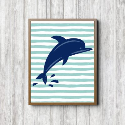 Navy Dolphin Mint Stripes Printable