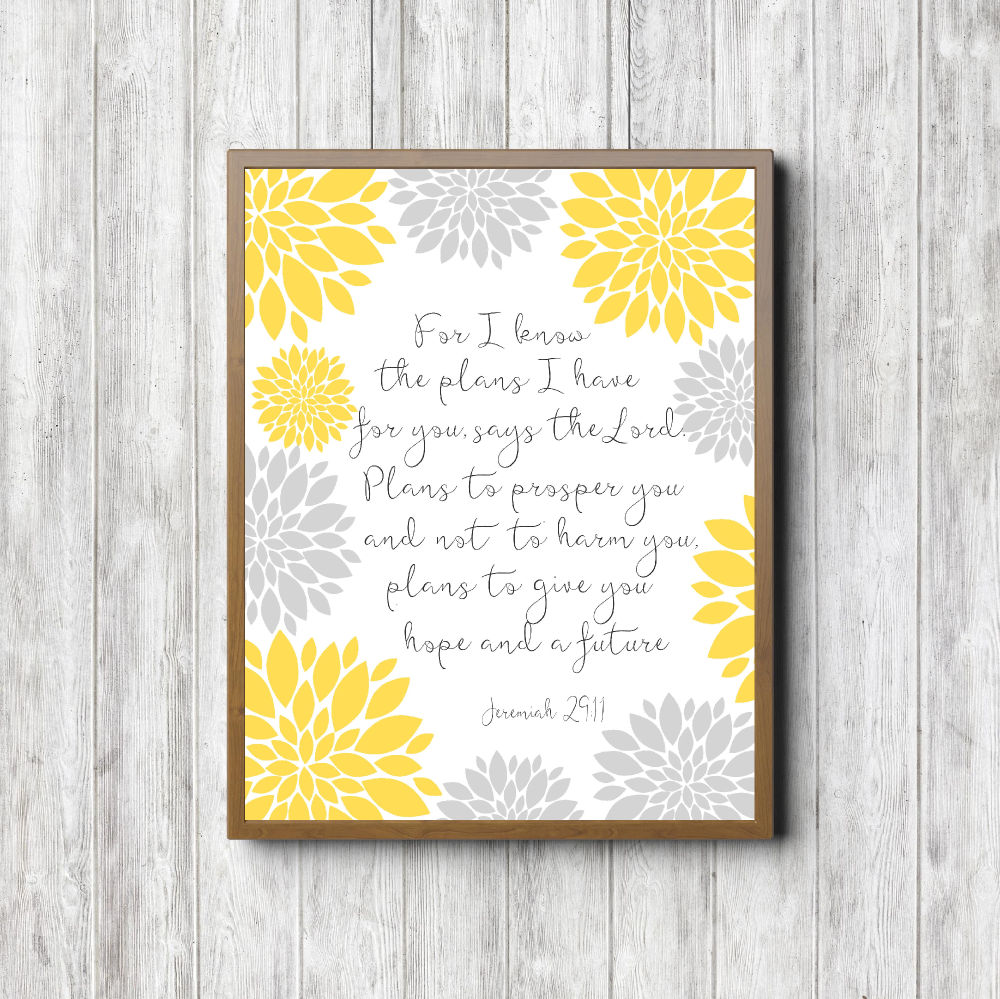 Jeremiah 29:11 Yellow & Gray Printable