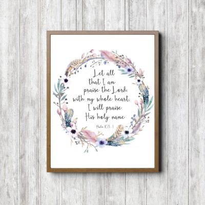 Psalm 103:1 Feather Wreath Printable