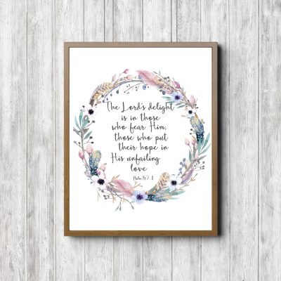 Psalm 147:11 Feathers Flowers Printable