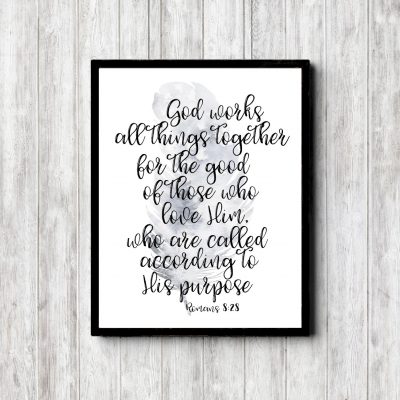 Romans 8:28 Watercolor Feather Printable