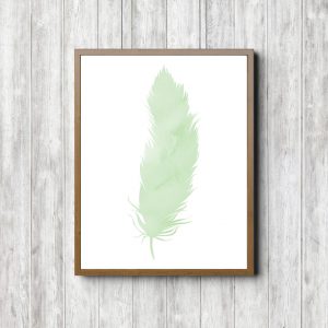 Green Feather Minimalist Nursery Poster