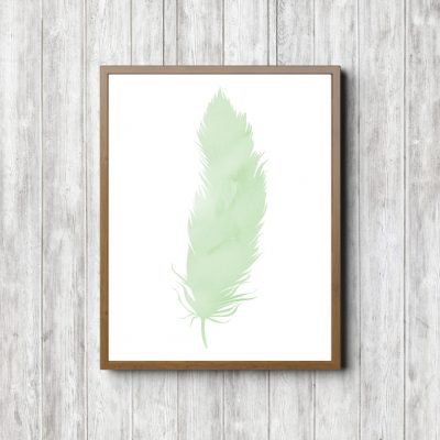 Green Feather Minimalist Nursery Poster