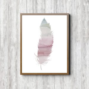Mauve Watercolor Feather Office Decor