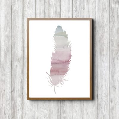 Mauve Watercolor Feather Office Decor