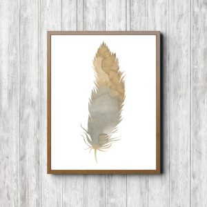 Beige Watercolor Feather Office Wall Art