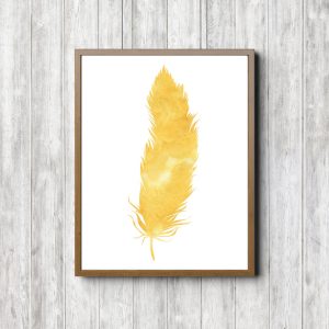 Yellow Bathroom Watercolor Feather Decor