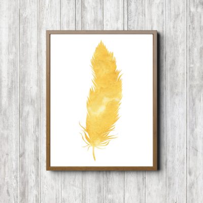 Yellow Bathroom Watercolor Feather Decor