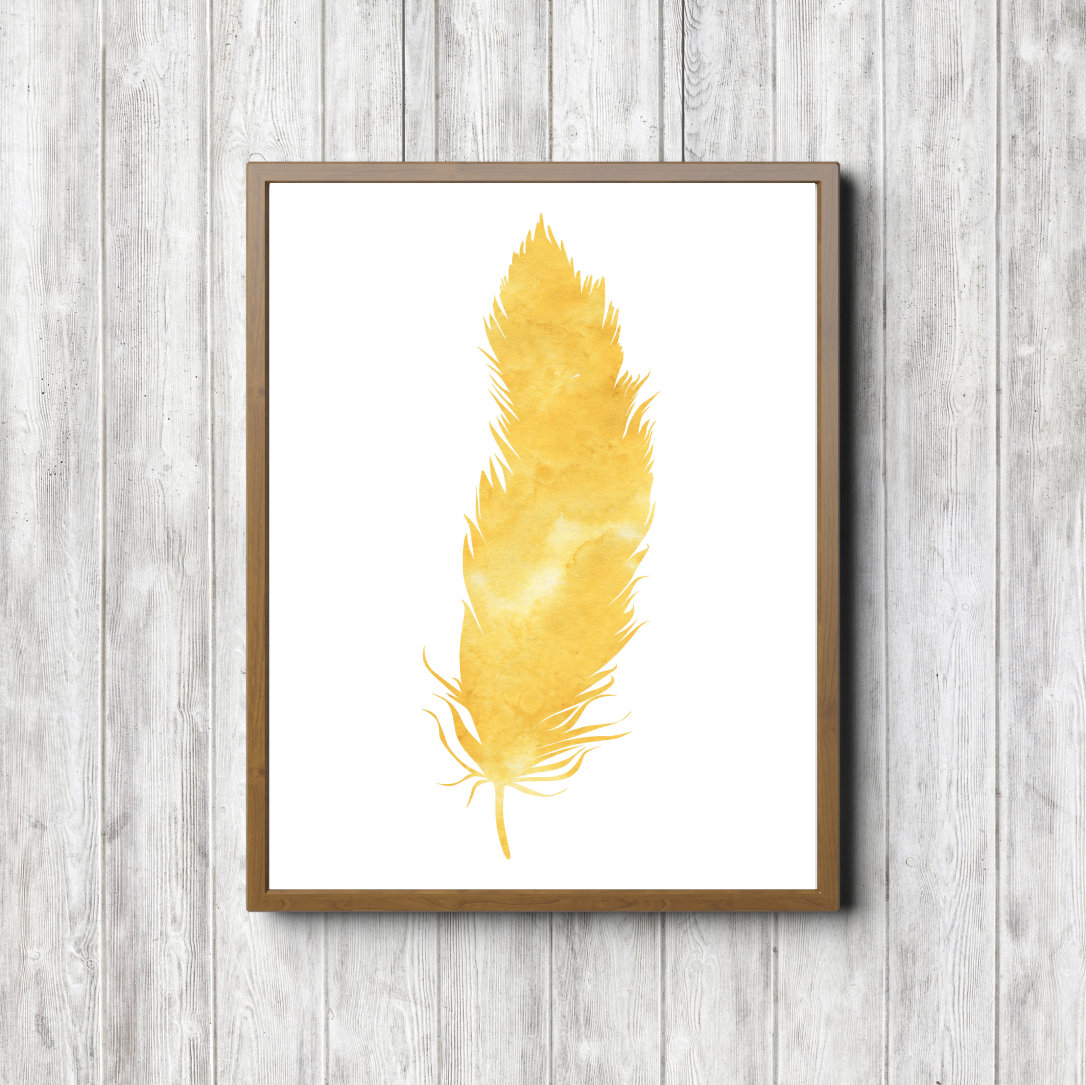 Yellow Bathroom Watercolor Feather Decor